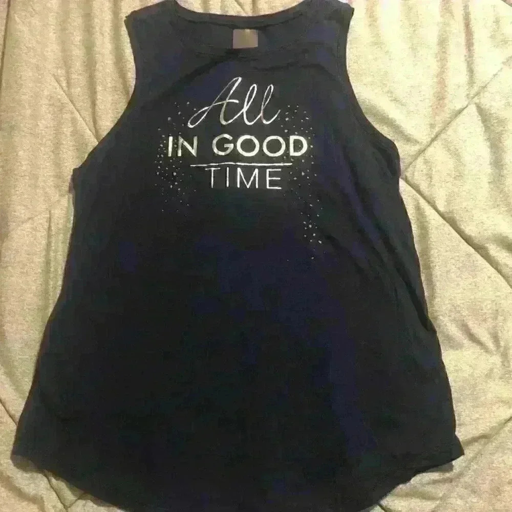 Calia All In Good Time‎ Black Graphic Athletic Tank Top Sleeveless Women Small